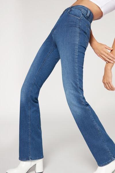 Blue Super Flex Denim High-Waisted Bootcut Jeans, , large image number 0