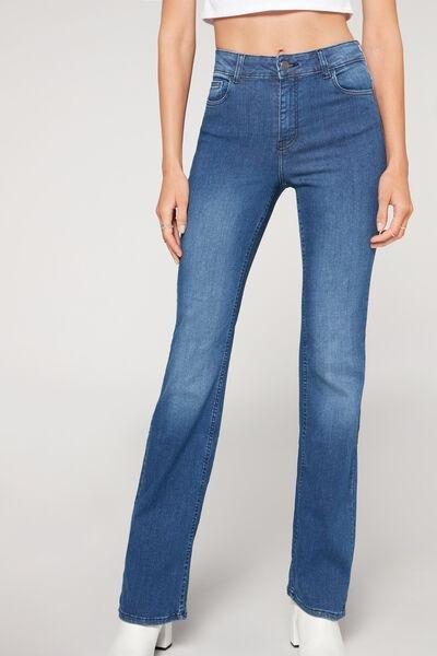 Blue Super Flex Denim High-Waisted Bootcut Jeans, , large image number 1