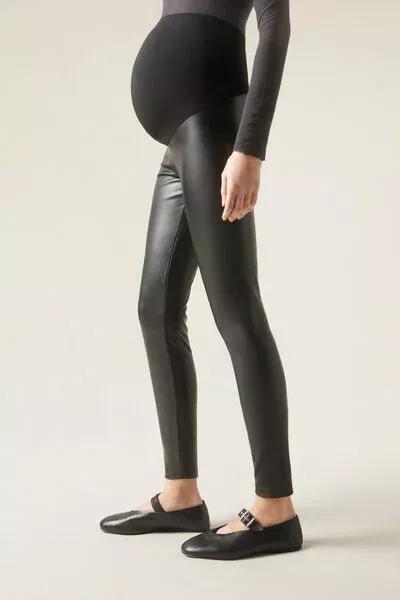 BLACK Coated-Effect Maternity Leggings, Black, medium