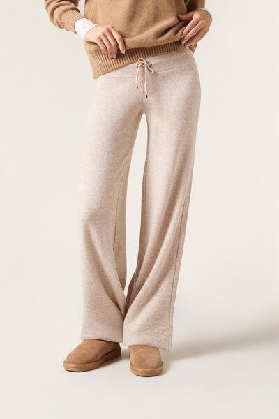 Beige Cashmere Palazzo Leggings, , large image number 0