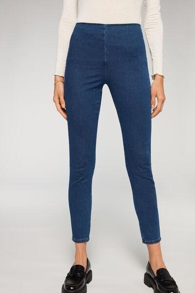 Blue High-Waist Skinny Denim Leggings, , large image number 1