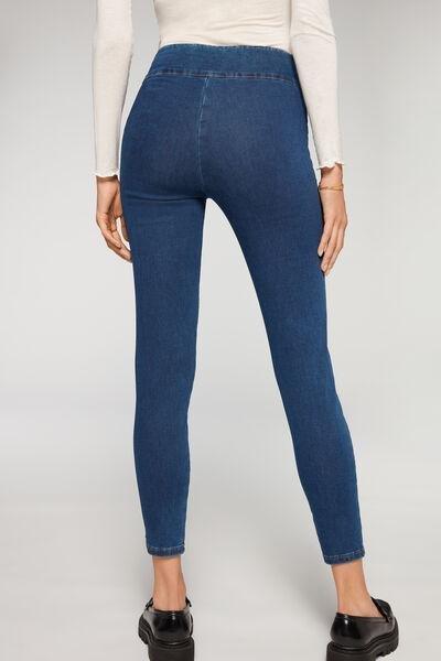 Blue High-Waist Skinny Denim Leggings, , large image number 2