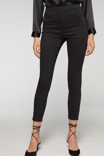 Black High-Waist Skinny Denim Leggings, , large image number 1