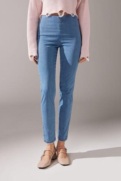 Blue High-Waist Skinny Leggings, , large image number 0