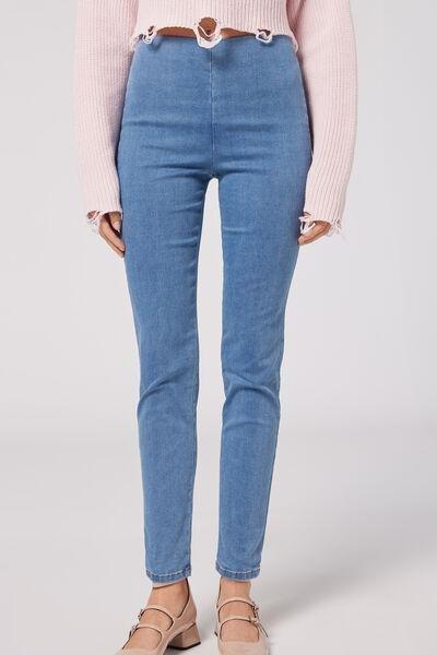 Blue High-Waist Skinny Leggings, , large image number 1