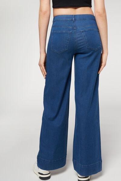 Blue Denim Eco Palazzo Jeans, Dark Denim Blue, large image number 3