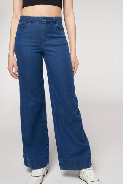 Blue Denim Eco Palazzo Jeans, Dark Denim Blue, large image number 4