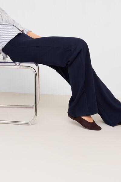 Navy Milano Knit Palazzo Pants, Blue, medium