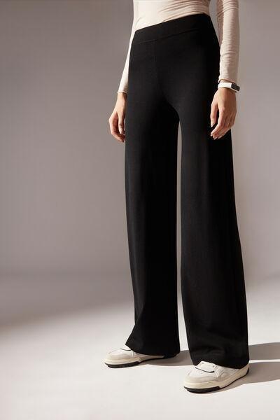 Black Milano Knit Palazzo Leggings, , large image number 0