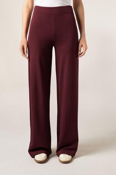 Red Milano Knit Palazzo Flared Leggings, 5501_089F, medium