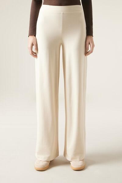 Cream Milano Knit Palazzo Leggings, , large image number 1