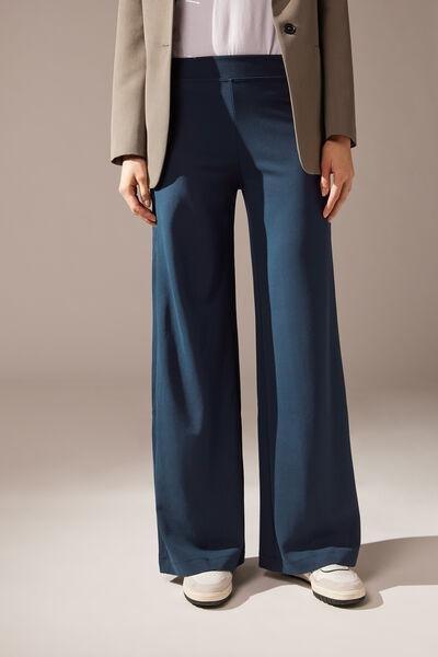 Blue Milano Knit Palazzo Leggings, 5501_860C, large image number 0