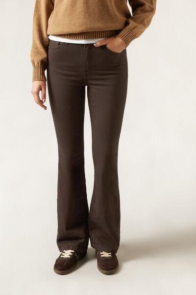 Brown Flared Stretch Jeans, , large image number 0