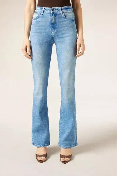 Blue Flared Stretch Jeans, 5501_160F, medium