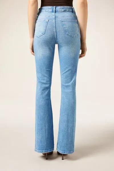Blue Flared Stretch Jeans, 5501_160F, large image number 2