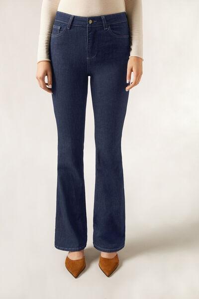 Navy Flared Stretch Jeans, , large image number 1