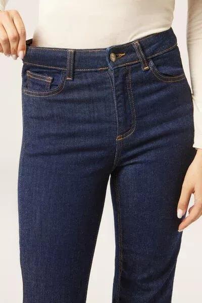 DARK BLUE DENIM Flared Stretch Jeans, Dark Denim Blue, large image number 3