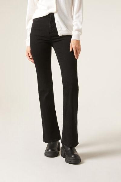 Black Flared Stretch Jeans, , medium