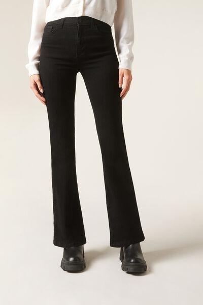 Black Flared Stretch Jeans, , large image number 1