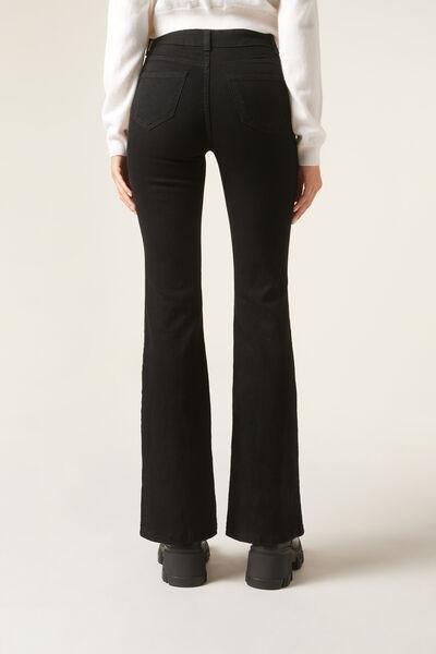 Black Flared Stretch Jeans, , large image number 2
