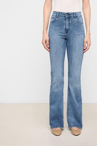 Blue Ultra-Stretch Flared Pants, Light Denim Blue, medium