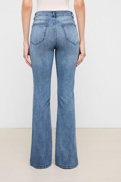 Blue Ultra-Stretch Flared Pants, Light Denim Blue, medium