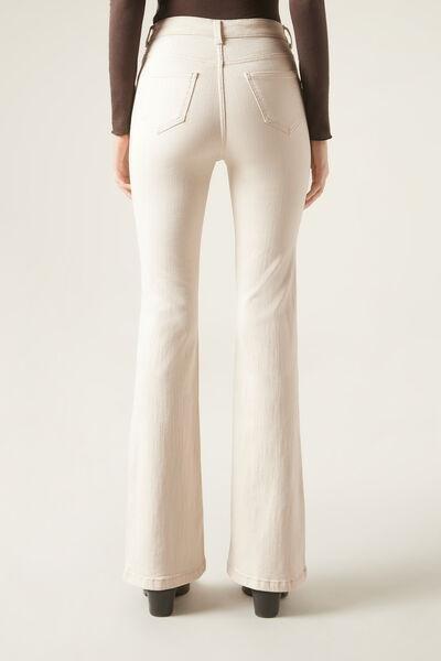 Cream Stretch Flared Jeans, , large image number 2