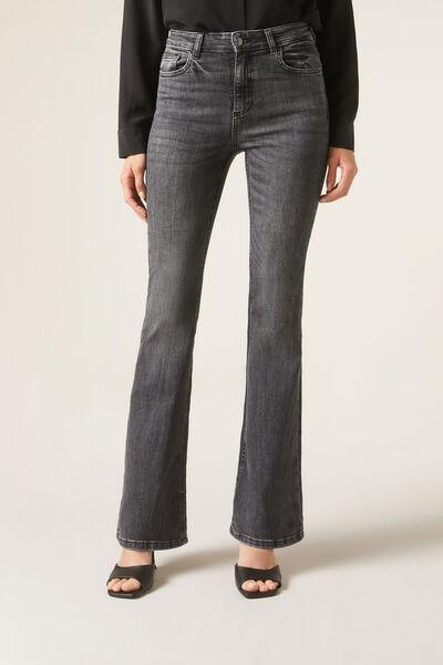 Grey Flared Stretch Jeans, , large image number 1