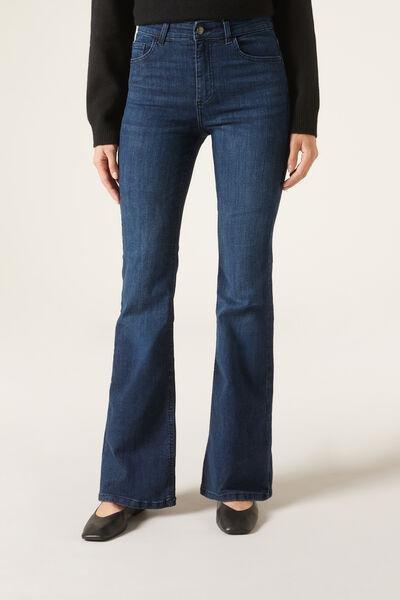 Blue Flared Stretch Jeans, , large image number 1