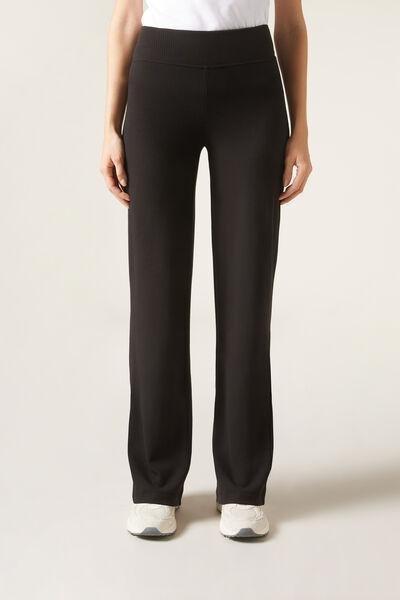 Black Cashmere Palazzo Trousers, , large image number 1