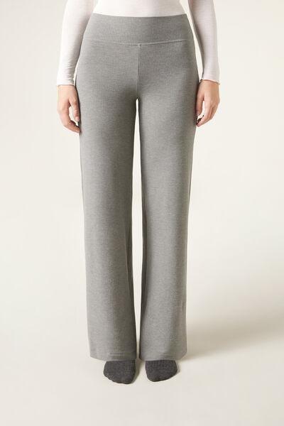 Grey Cashmere Palazzo Trousers, , large image number 1