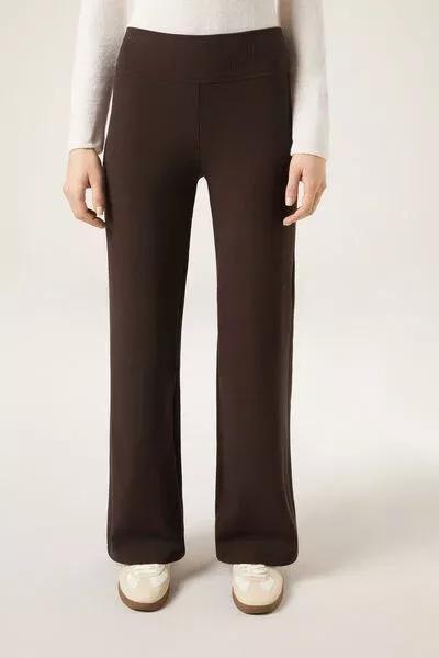 Brown Palazzo Cashmere Pants, 5501_122F, large image number 0
