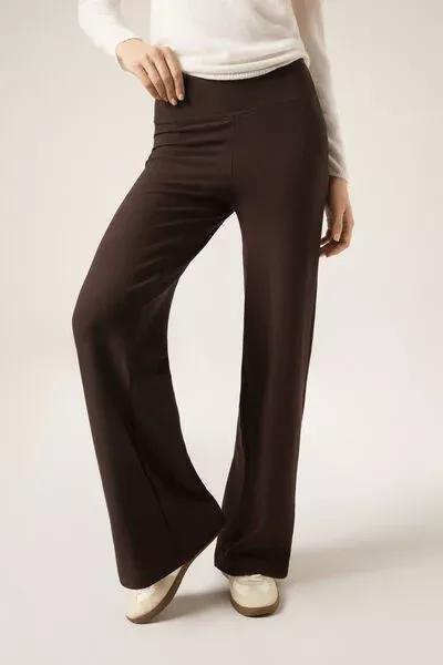 Brown Palazzo Cashmere Pants, 5501_122F, large image number 1