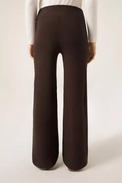 Brown Palazzo Cashmere Pants, 5501_122F, large image number 2