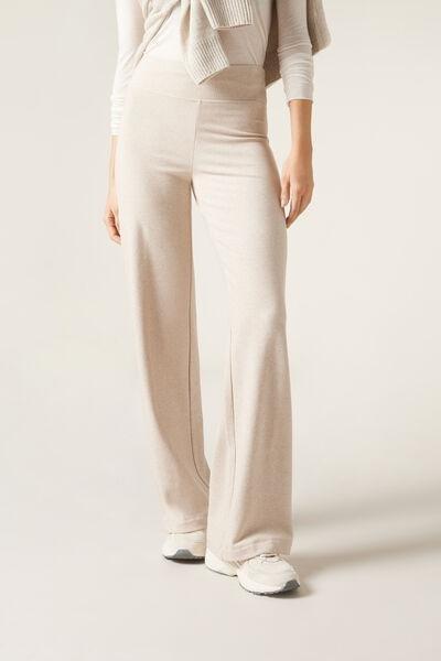 Cream Cashmere Palazzo Trousers, , large image number 0