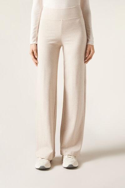 Cream Cashmere Palazzo Trousers, , large image number 1