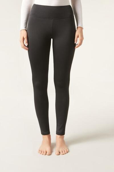 Black Plush Thermal Leggings, , large image number 1