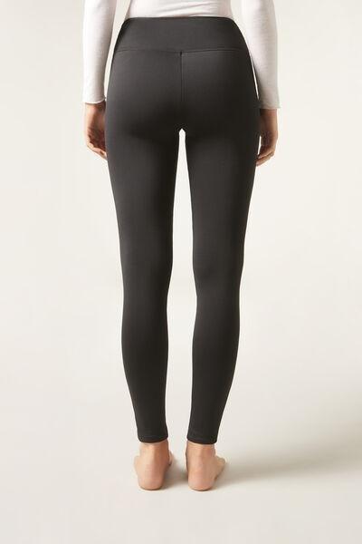 Black Plush Thermal Leggings, , large image number 2