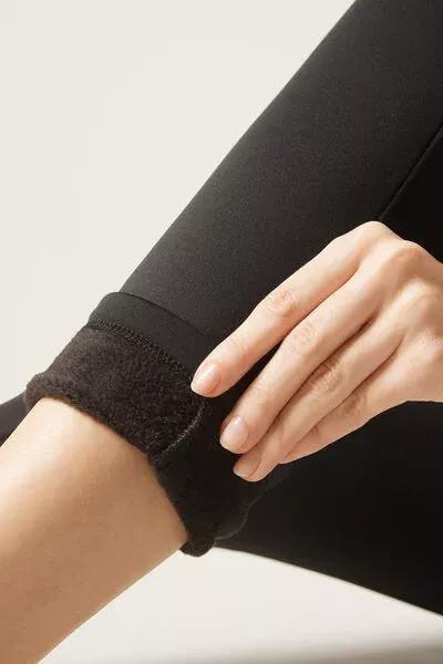 Black Plush Thermal Leggings, Black, large image number 3