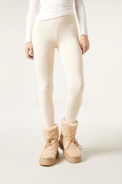 Cream Plush Thermal Leggings, , large image number 0