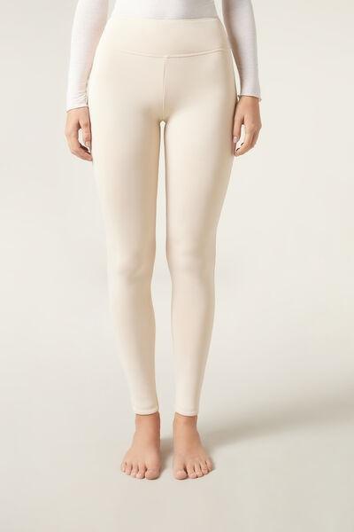 Cream Plush Thermal Leggings, , large image number 1