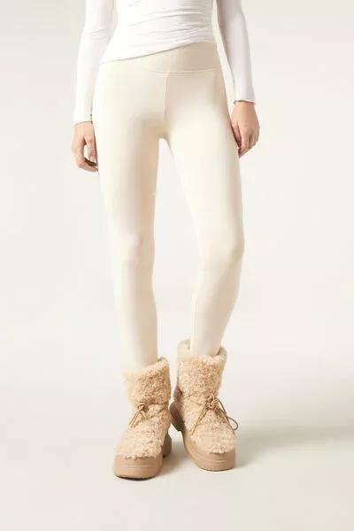 Cream Plush Thermal Leggings, 5501_025F, large image number 3