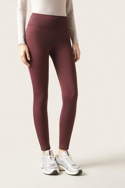 Burgundy Plush Thermal Leggings, , large image number 0