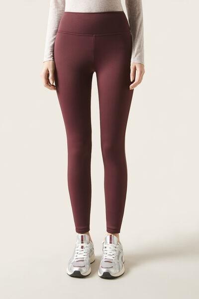 Burgundy Plush Thermal Leggings, , large image number 1