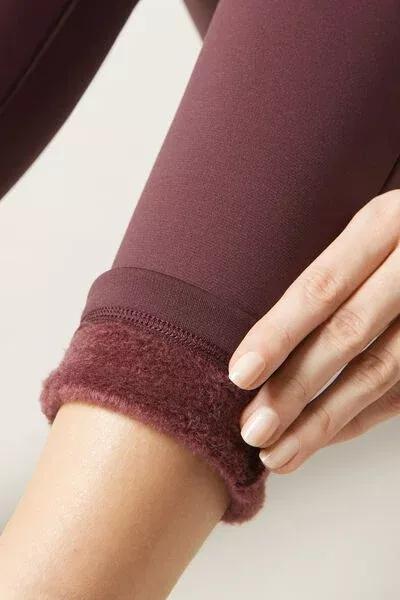 Burgundy Plush Thermal Leggings, 5501_082F, large image number 3