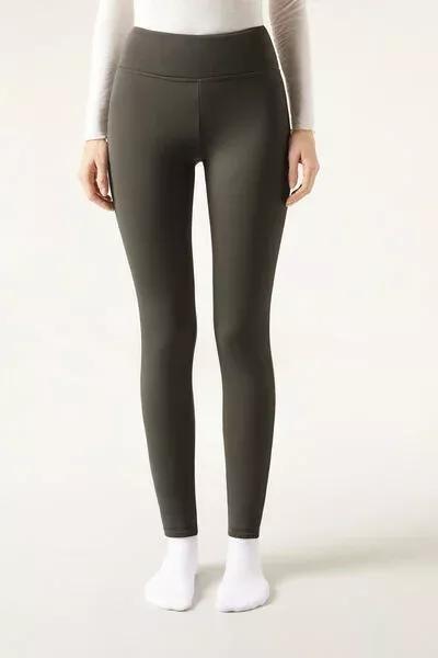 Green Plush Thermal Leggings, 5501_083F, large image number 0