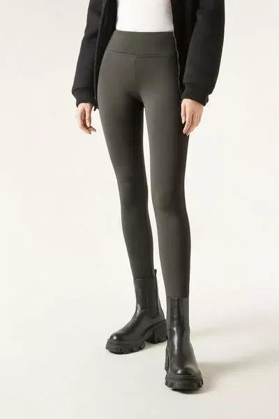 Green Plush Thermal Leggings, 5501_083F, large image number 1