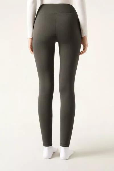 Green Plush Thermal Leggings, 5501_083F, large image number 2