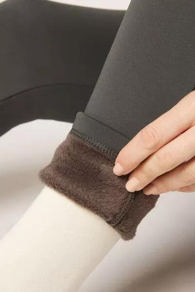 Grey Plush Thermal Cotton Leggings, 5501_157F, large image number 4