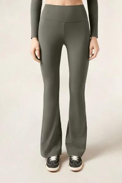 Green First Class Soft Touch Flared Pants, 5501_163F, medium